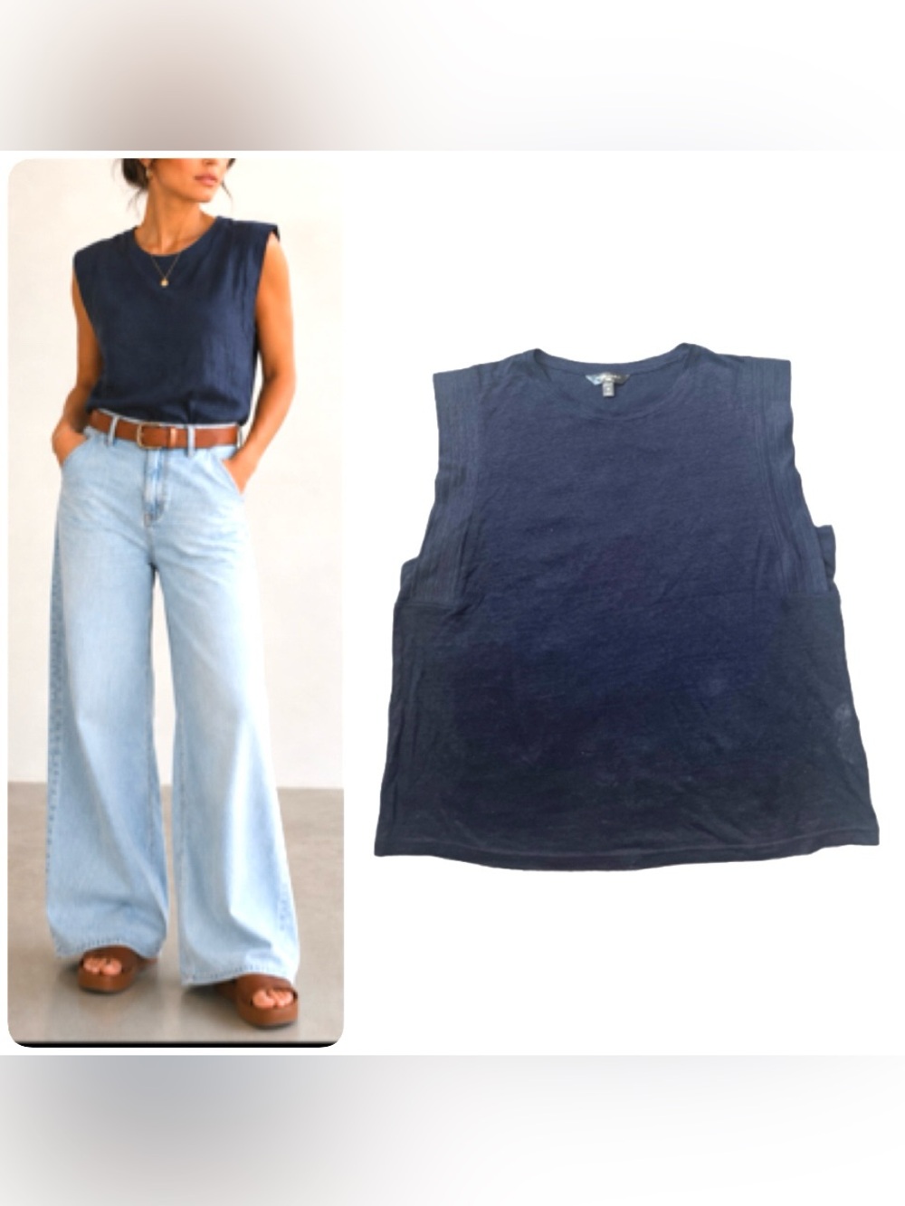 Banana Republic Preppy Sleeveless Linen Sweater top Navy Blue